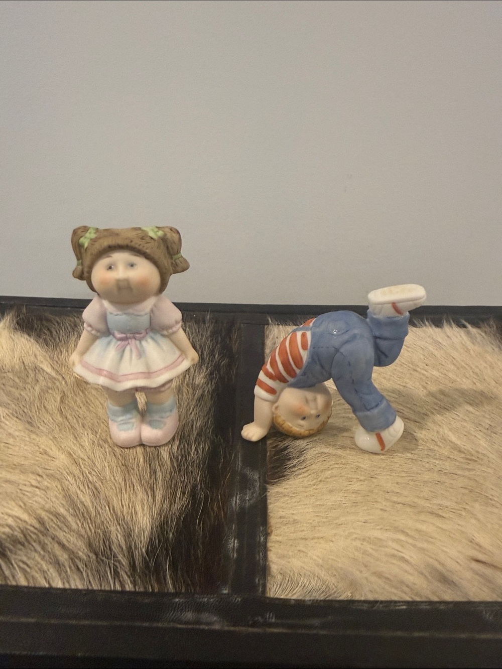 Pair of Vintage Cabbage Patch Porcelain Child Figurines - Pastel Pink & Blue